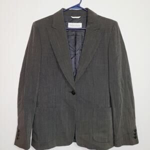 Max Mara womens grey wool herringbone one button blazer jacket size 10